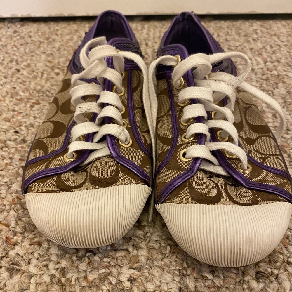 Coach sneakers with purple sequin trim size 8